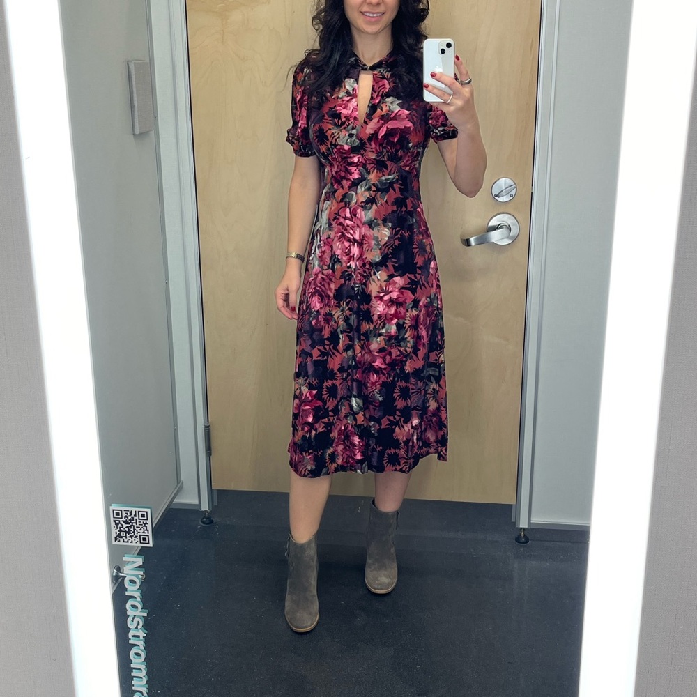 Maggy London Pink and Black Floral Maxi Dress